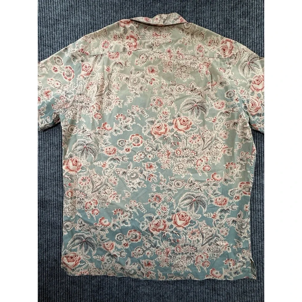 Polo Ralph Lauren Shirt Mens Medium Blue Floral Roses Short Sleeve Button Up VTG